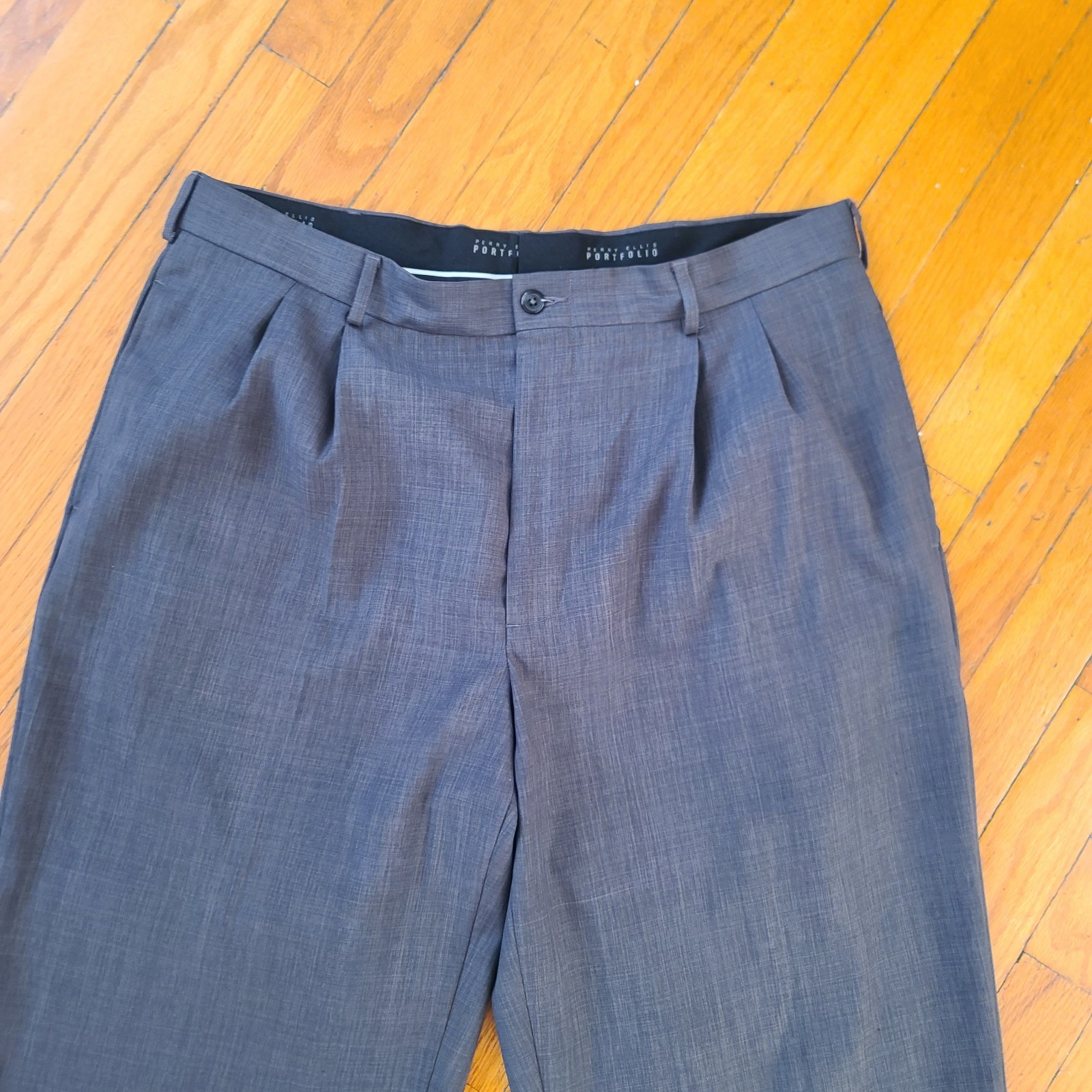 VTG Pleated Perry Ellis Portfolio Men’s 36×32 Polyester Blend Gray Dress Pants