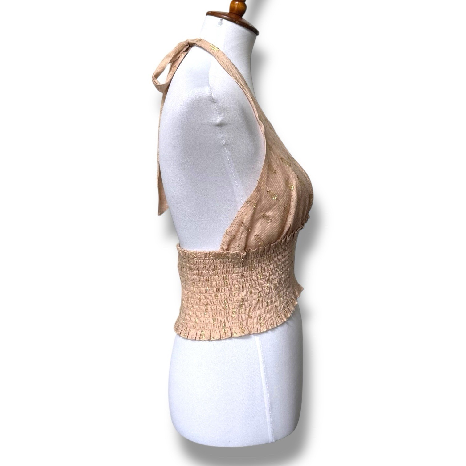 NWOT Surf Gypsy Sleeveless Smocked Halter Neck Cropped Top Beige Women’s Size M