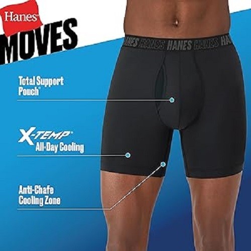 Hanes® Moves X-Temp® Men’s 3-Pack Boxer Briefs “Total Support Pouch~ 6″ Inseam”