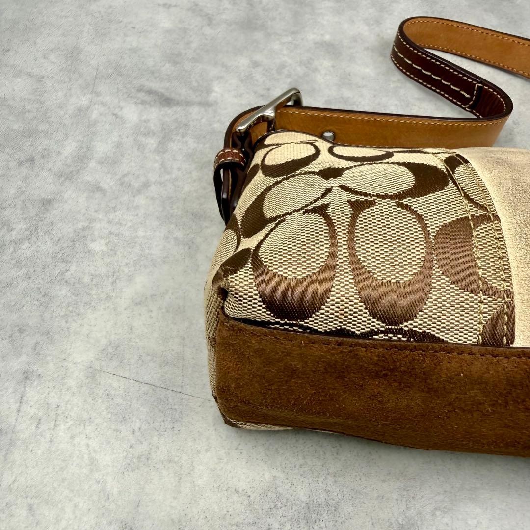 COACH Signature Accessory Pouch Stripe 7039 Brown Vintage Small Shoulder bag