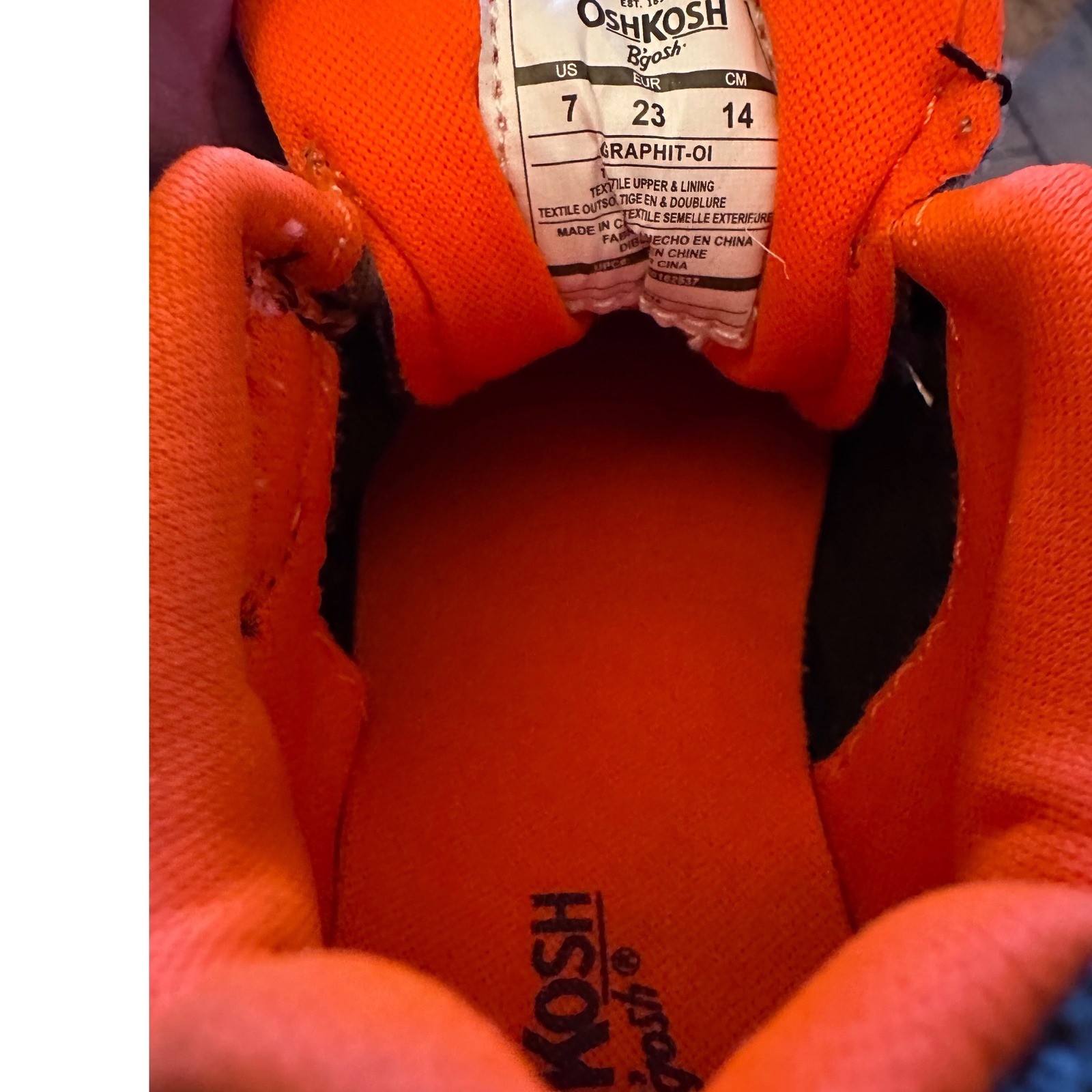 OshKosh Bgosh Kids Graphit-01 Navy Orange Athletic Sneakers Size 7 Toddler