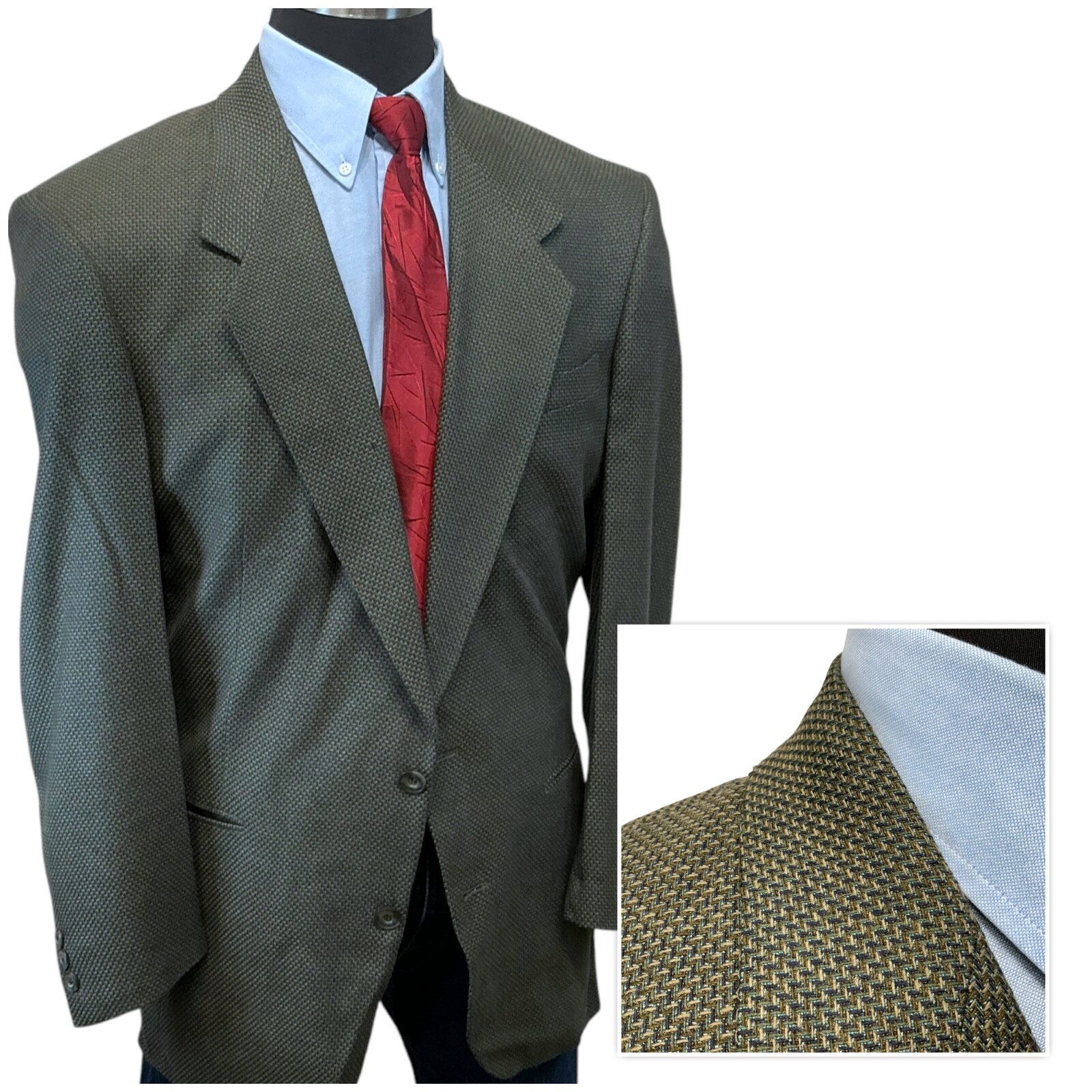42L Henry Grethel Geometric Weave Suit Jacket Sport Coat Blazer Green Blue gold