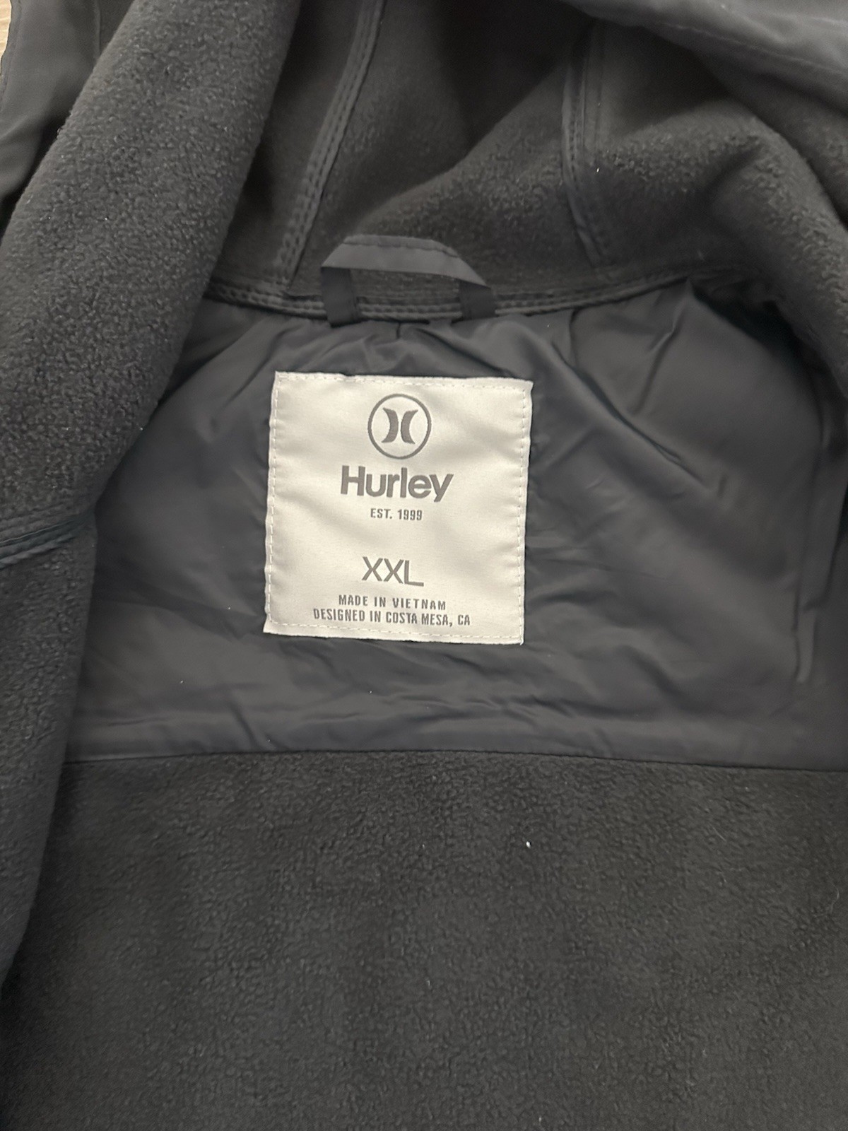 Hurley Hybrid Hooded Jacket Mens XXL Black Softshell Quilted Fleece Lined Zip