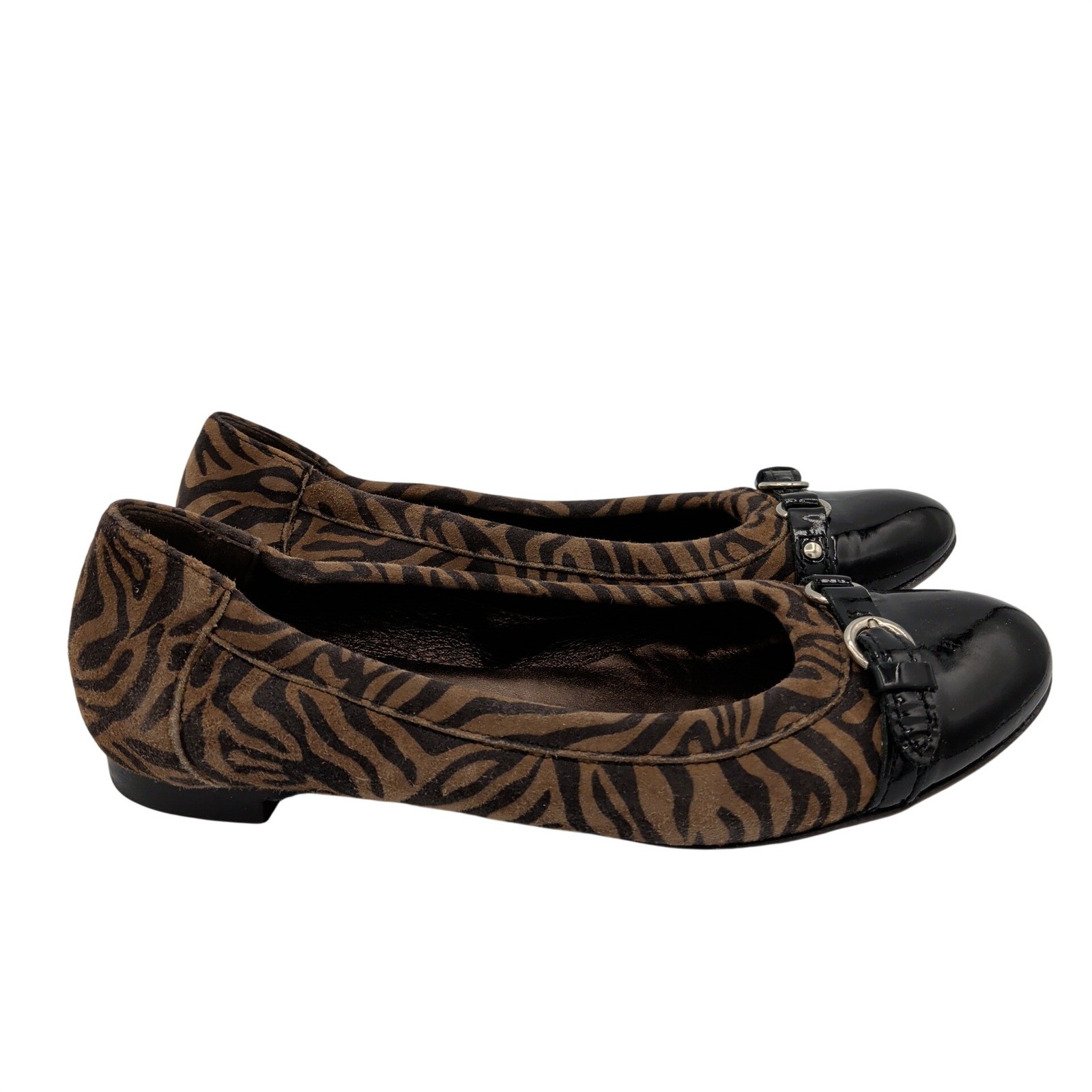 AGL Monica Ballet Flats Zebra Print Cap Toe Ballet Flats Brown Black 38 Womens 8
