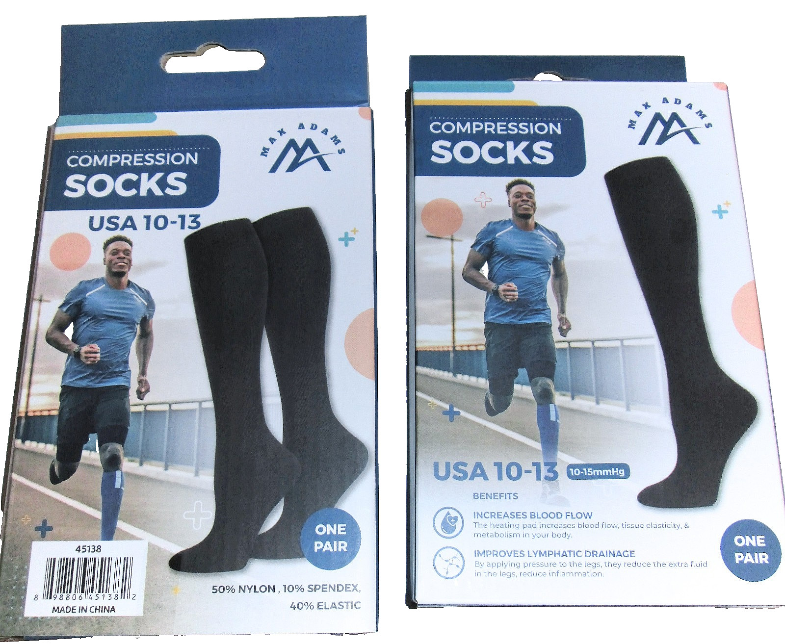2 Pairs Mens Graduated Mild COMPRESSION 10-15 mmHg Over The Calf Black Socks