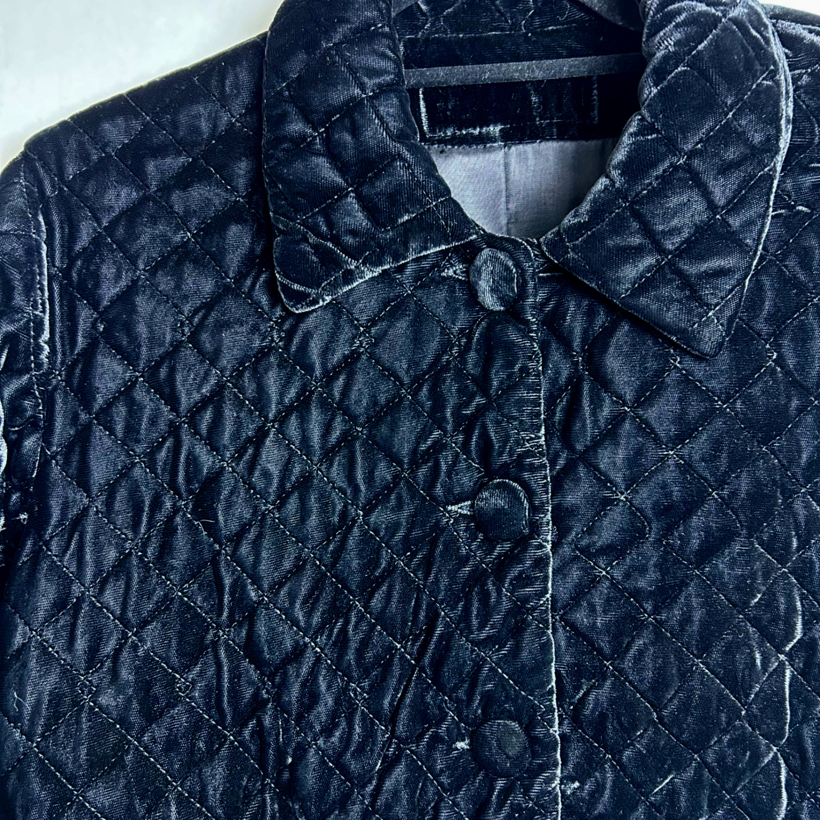 Black Velvet Quilted Blazer Jacket Button Front Collar Womens Dressy Sz Medium
