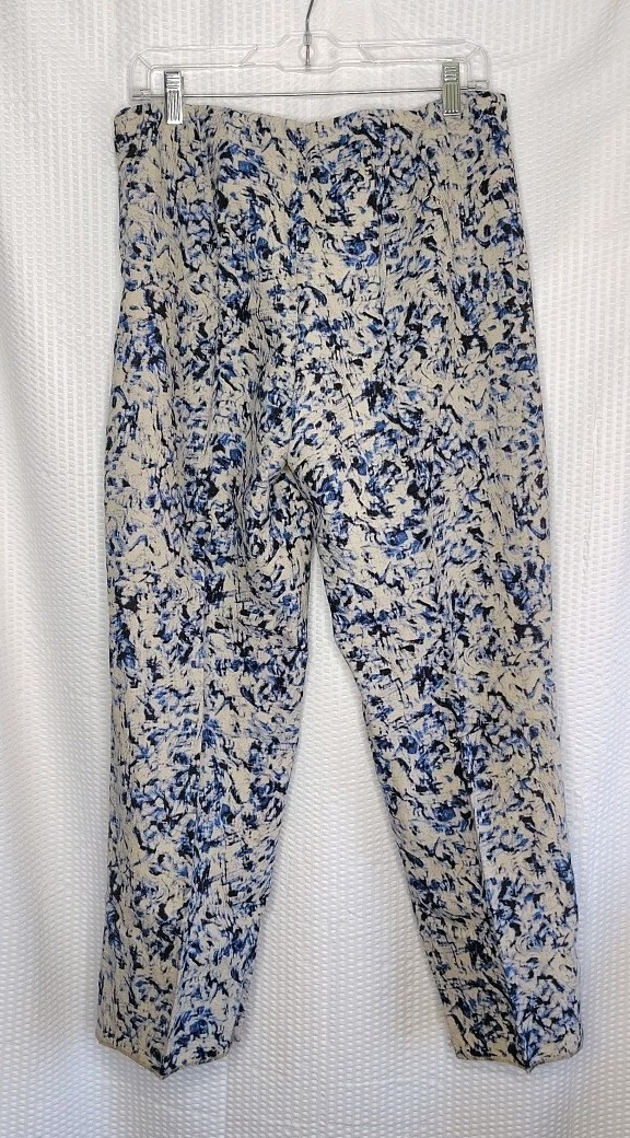 J. Jill Linen Blend Side Zip Pant Women’s Sz 6 Black Blue Beige Abstract