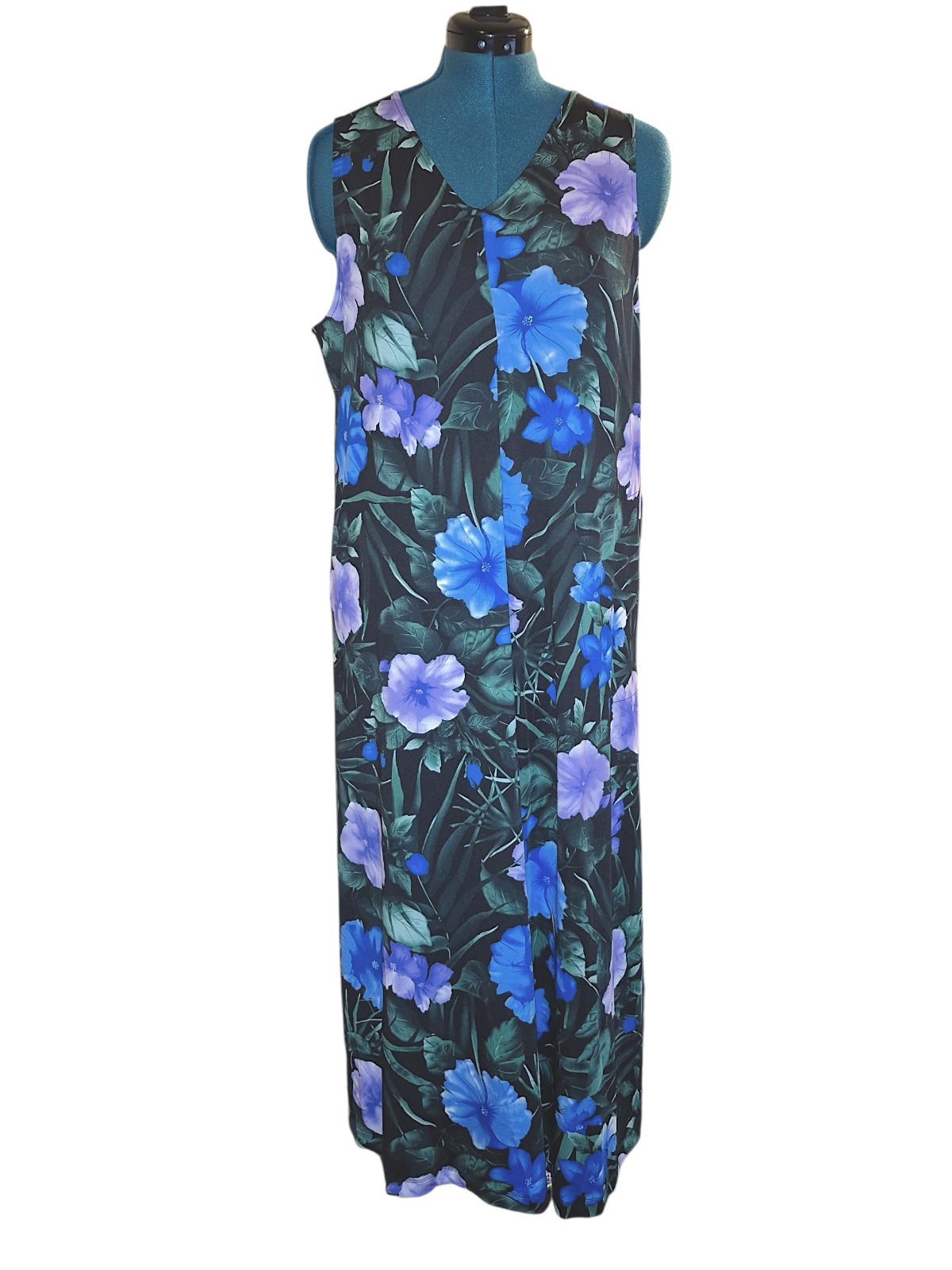 Stan Herman Silky Jersey Lounge Dress Hibiscus Sz L Black A346777 Women ZZ19