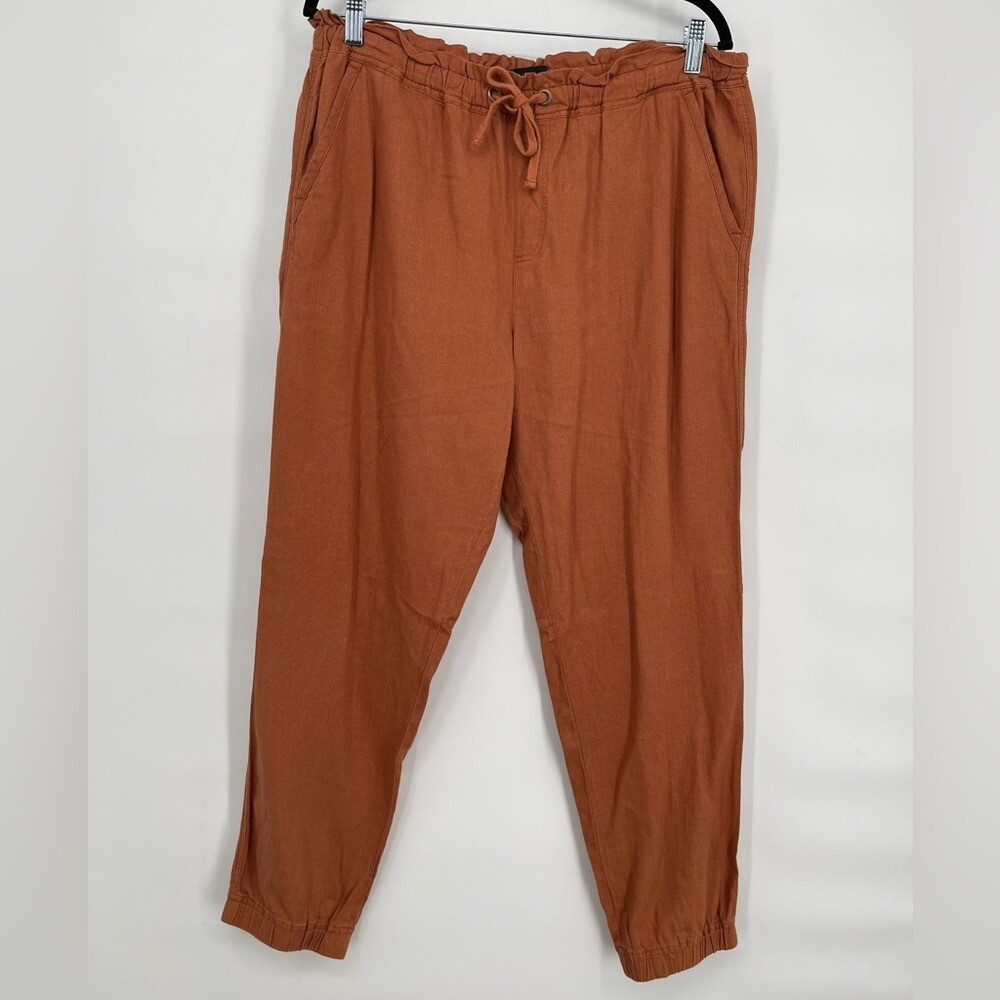 Sanctuary Linen Blend Joggers XL Burnt Orange Tie Waist 2 Front Pockets