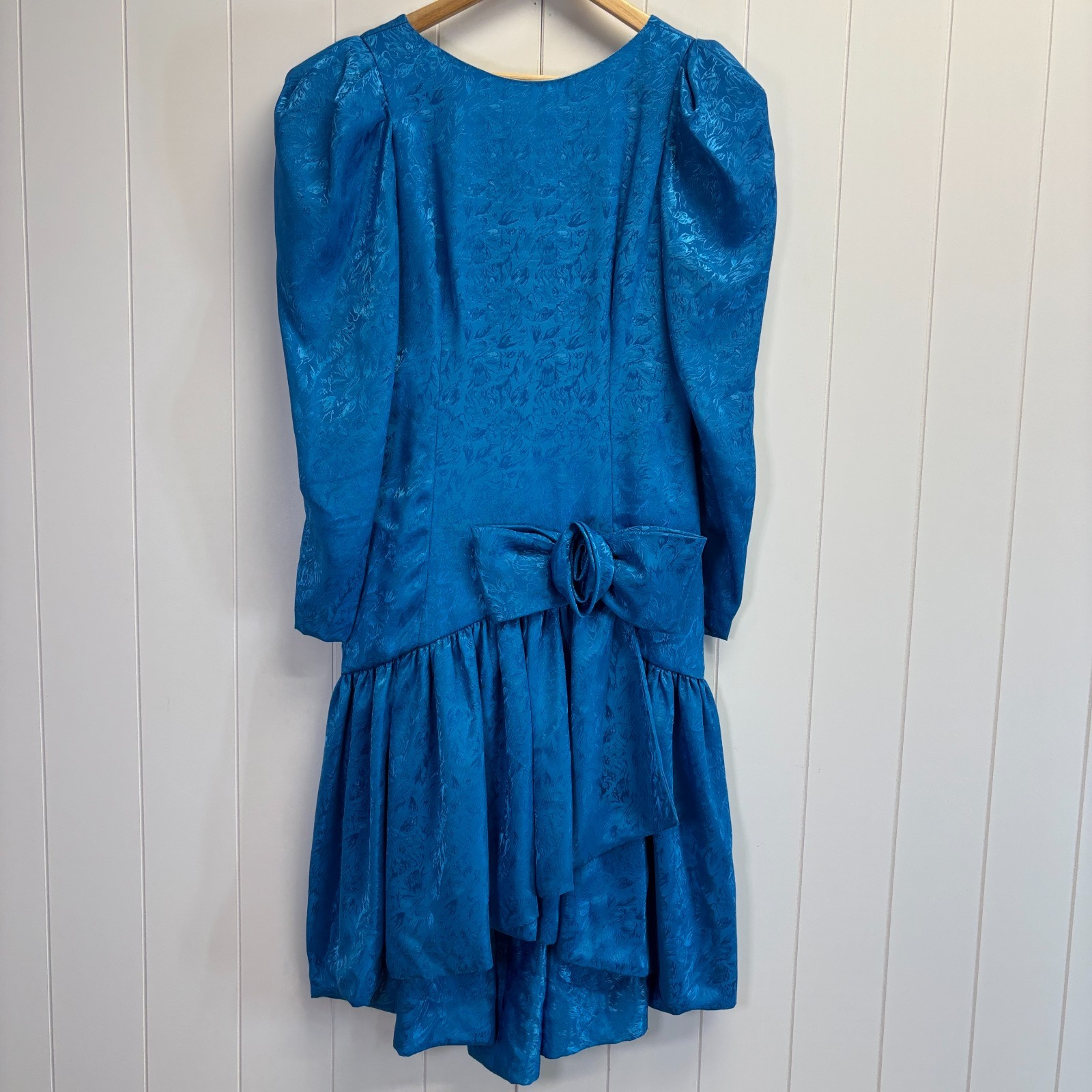 Handmade Womens 80s Vibes Jacquard Puff Sleeve Drop Waist Dress Size S Preppy