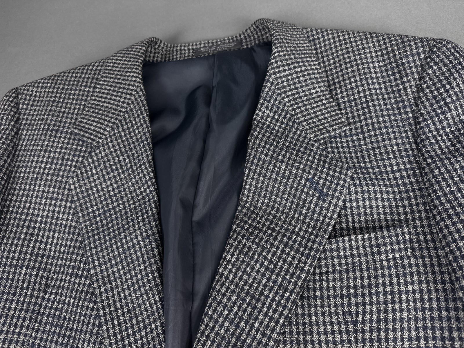 Versini 42R Silk Wool Blazer Grey Houndstooth Tailored Jacket 55% Silk 45% Wool