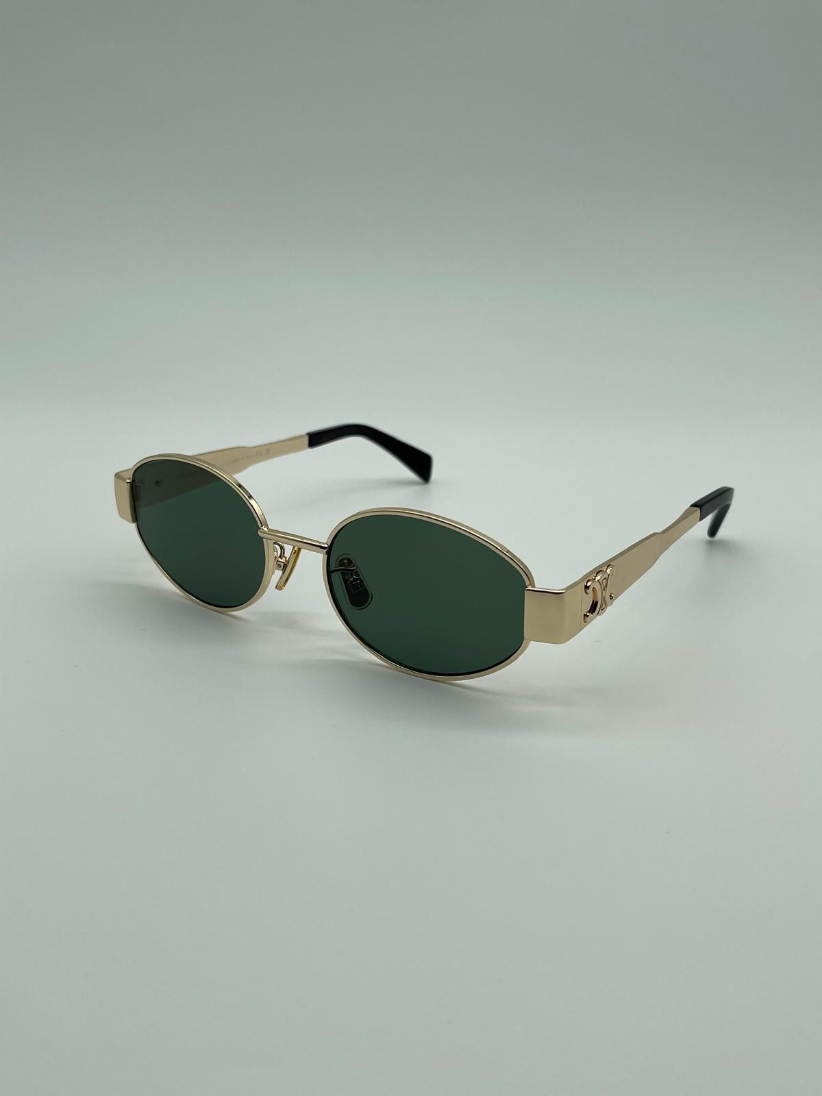 Celine CL40235U 30N Triomphe Oval Sunglasses – Gold Green Lens 100% Authentic