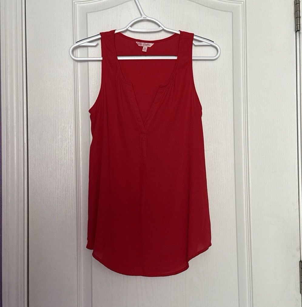 Candie’s Women’s Red Sheer V-Neck Sleeveless Pullover Tank Top Regular XS