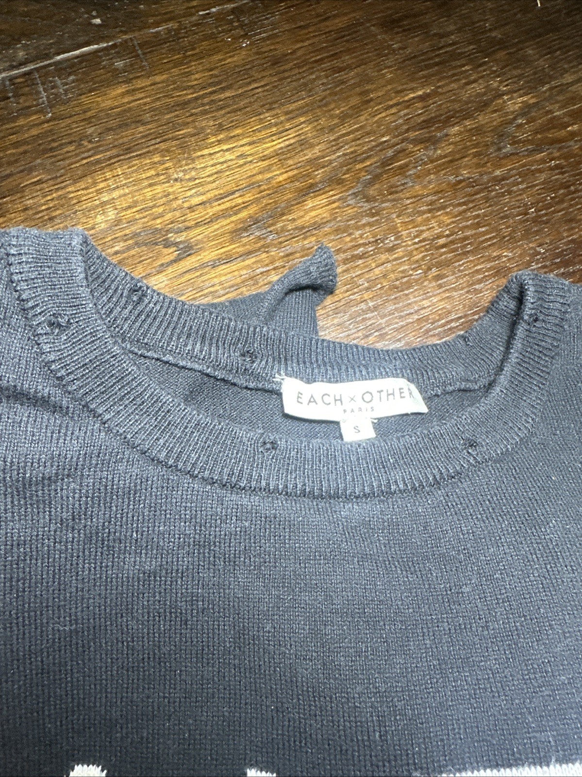 Each x Other Paris Crew Neck Cotton Cashmere Sweater Black L’Art Brut Sz S READ