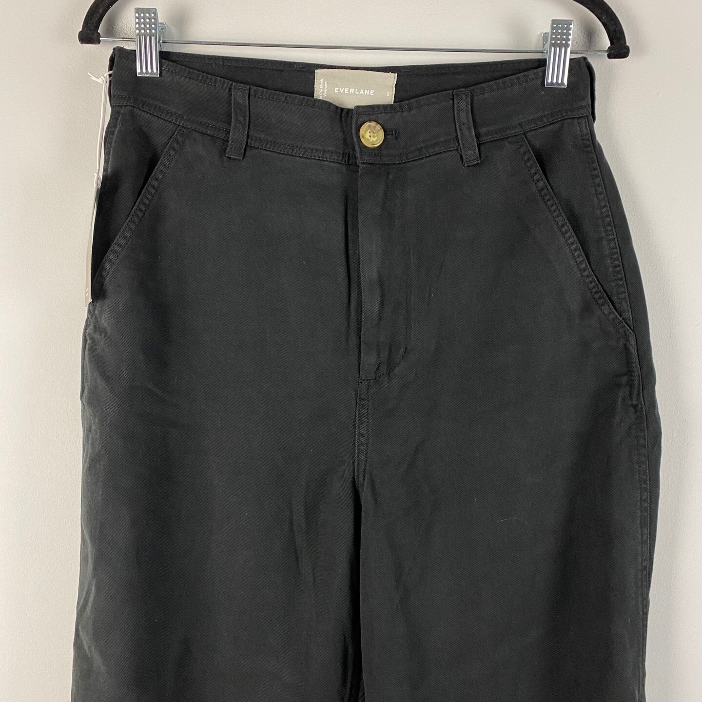 Everlane The Relaxed Chino Straight Leg Pant Womens 2 Black Soft High Rise