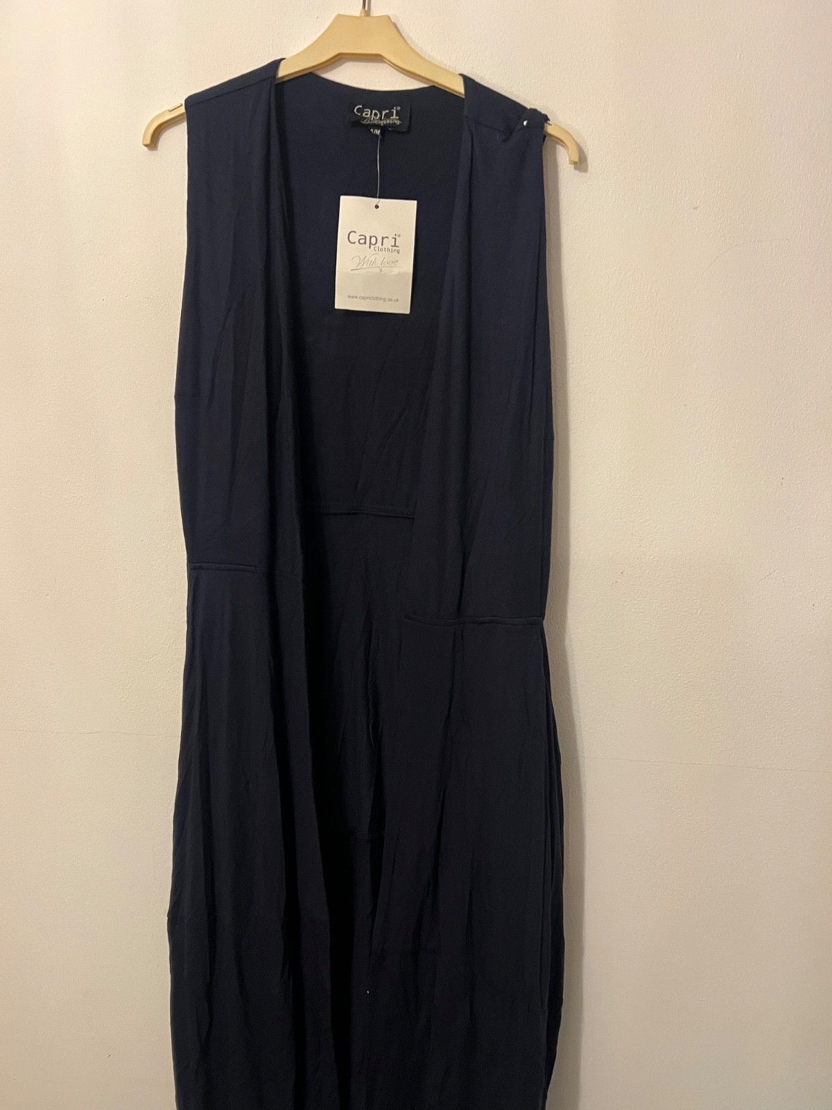 Brand New With Tags Navy Long Sleeveless Jacket Waistcoat CAPRI S/M RRP £75