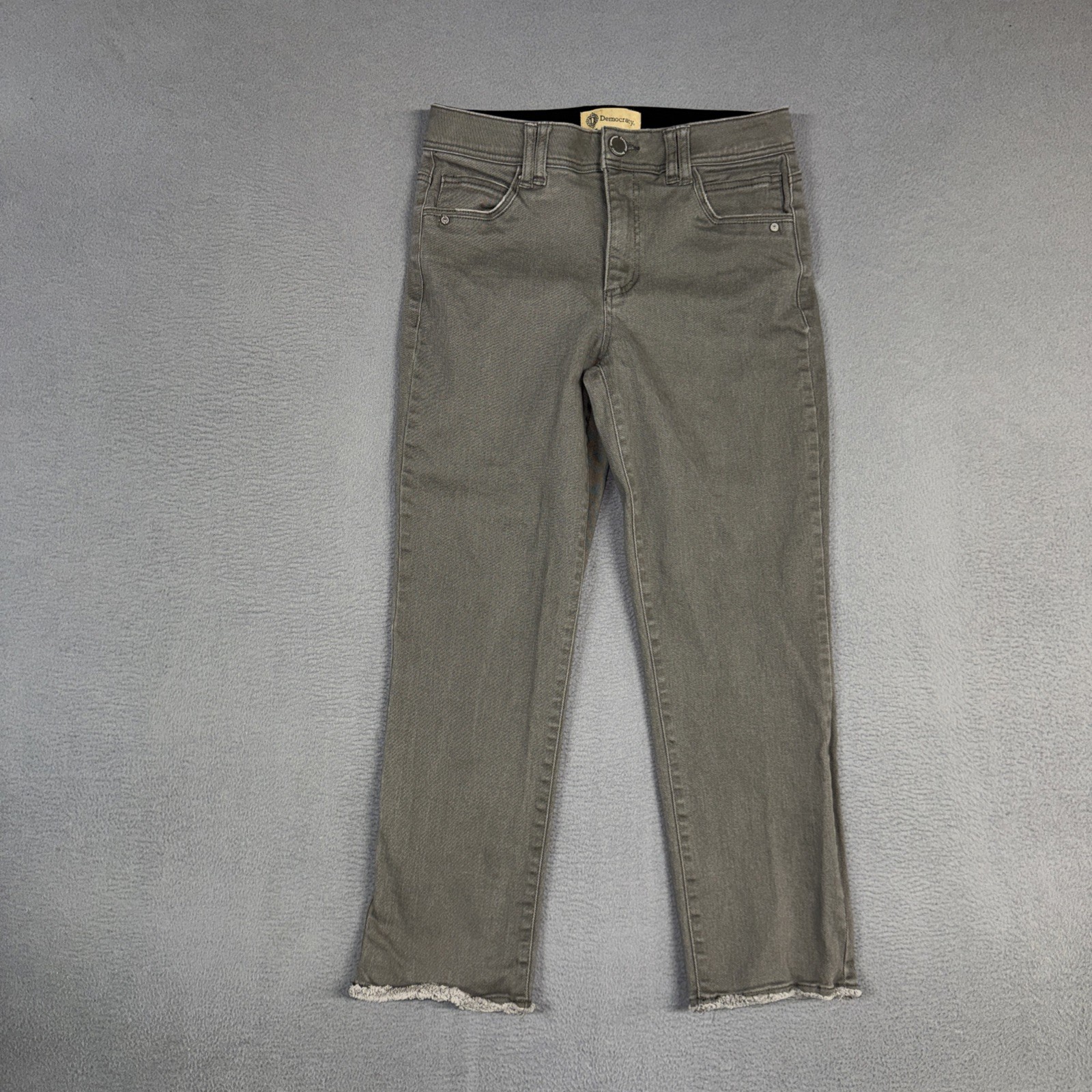 Democracy Jeans Womens 8 Gray Green Straight Frayed Ab Technology Stretch Cotton