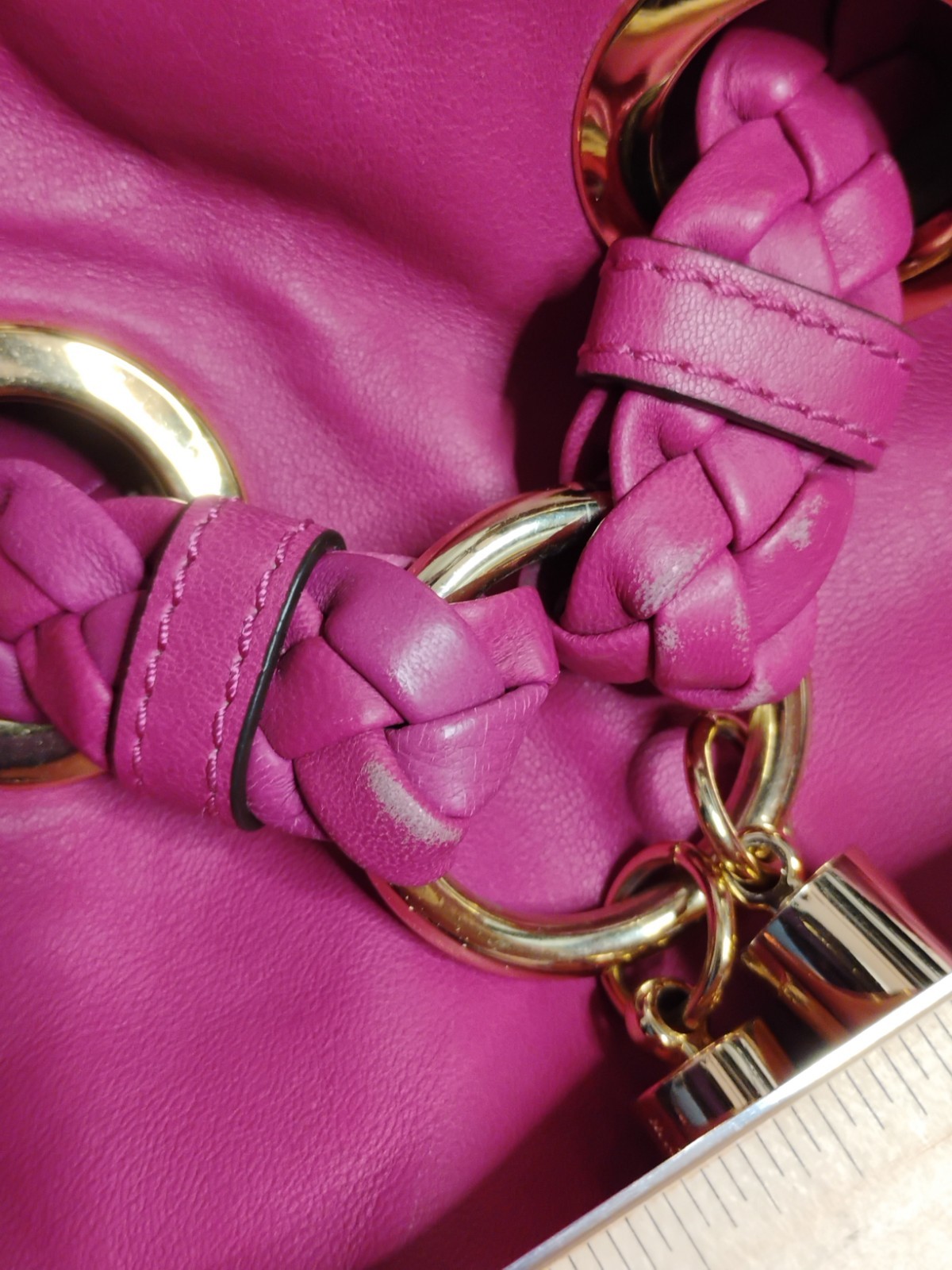 MICHAEL KORS Hot Pink Large Shoulder Bag Braided Handles w/Tassel Grommets!