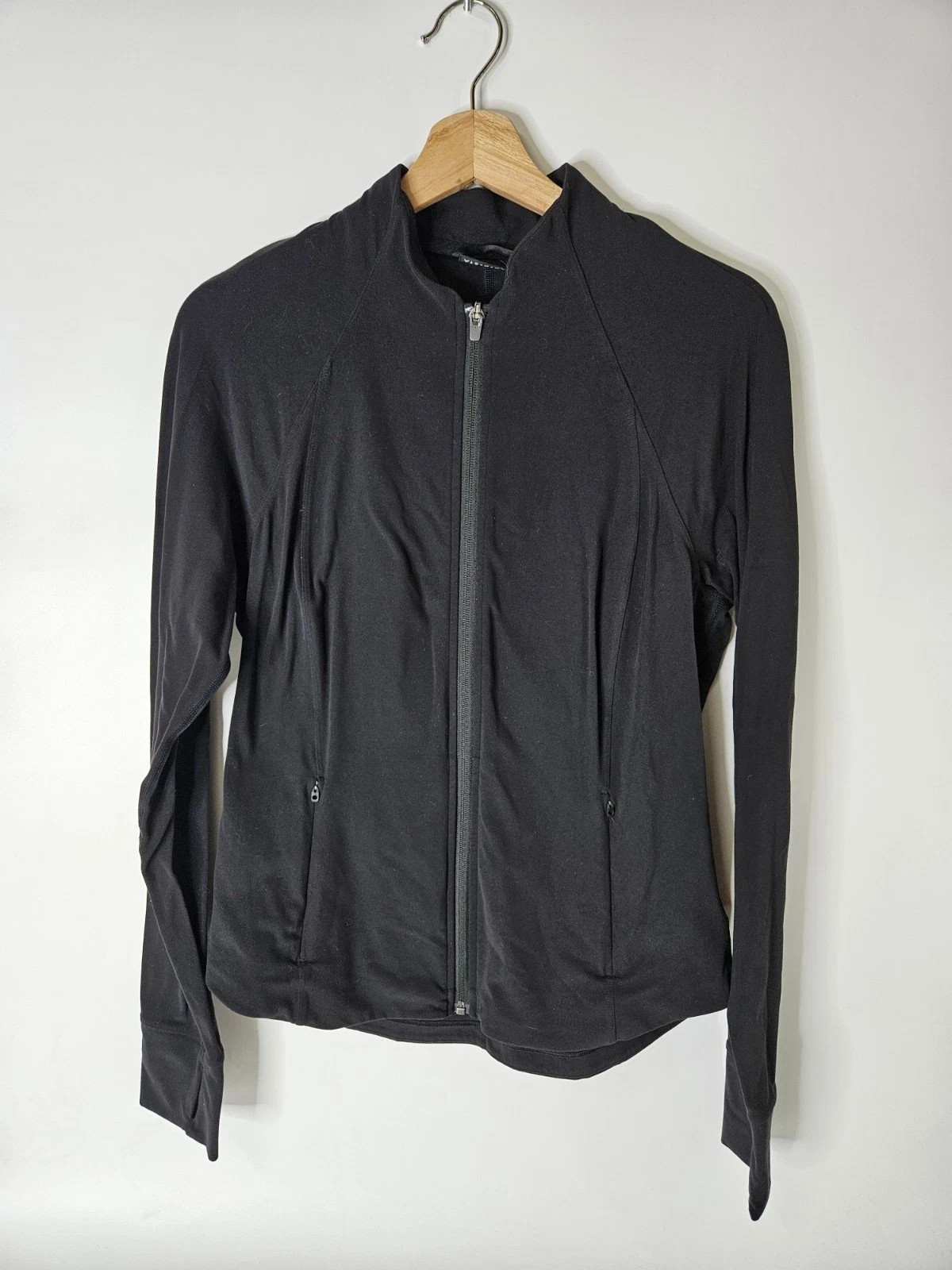 Athleta Full Zip Sweatshirt Womens M Black Mock Neck Thumbholes Workout Jacket