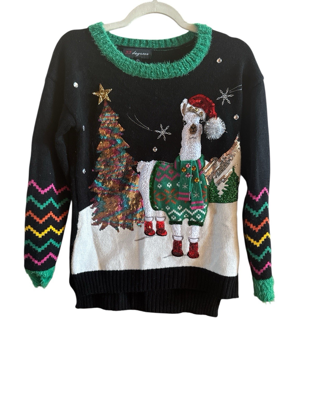33 Degrees XS Llama Tree Ugly Christmas Holiday Sweater Sparkly Soft Endearing