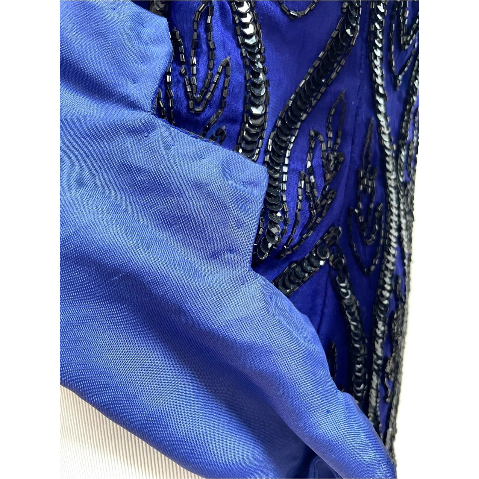 80s 90s Vintage Stenay Beaded Silk Blue Long-Sleeve Evening Top Women’s Medium P