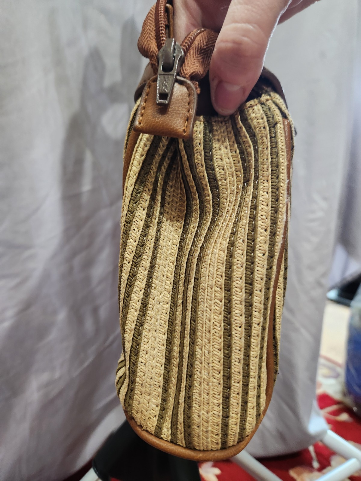 Liz & Co., Brown-Beige Stripe Top Handles Handbag 15in x 8.5in x 3in