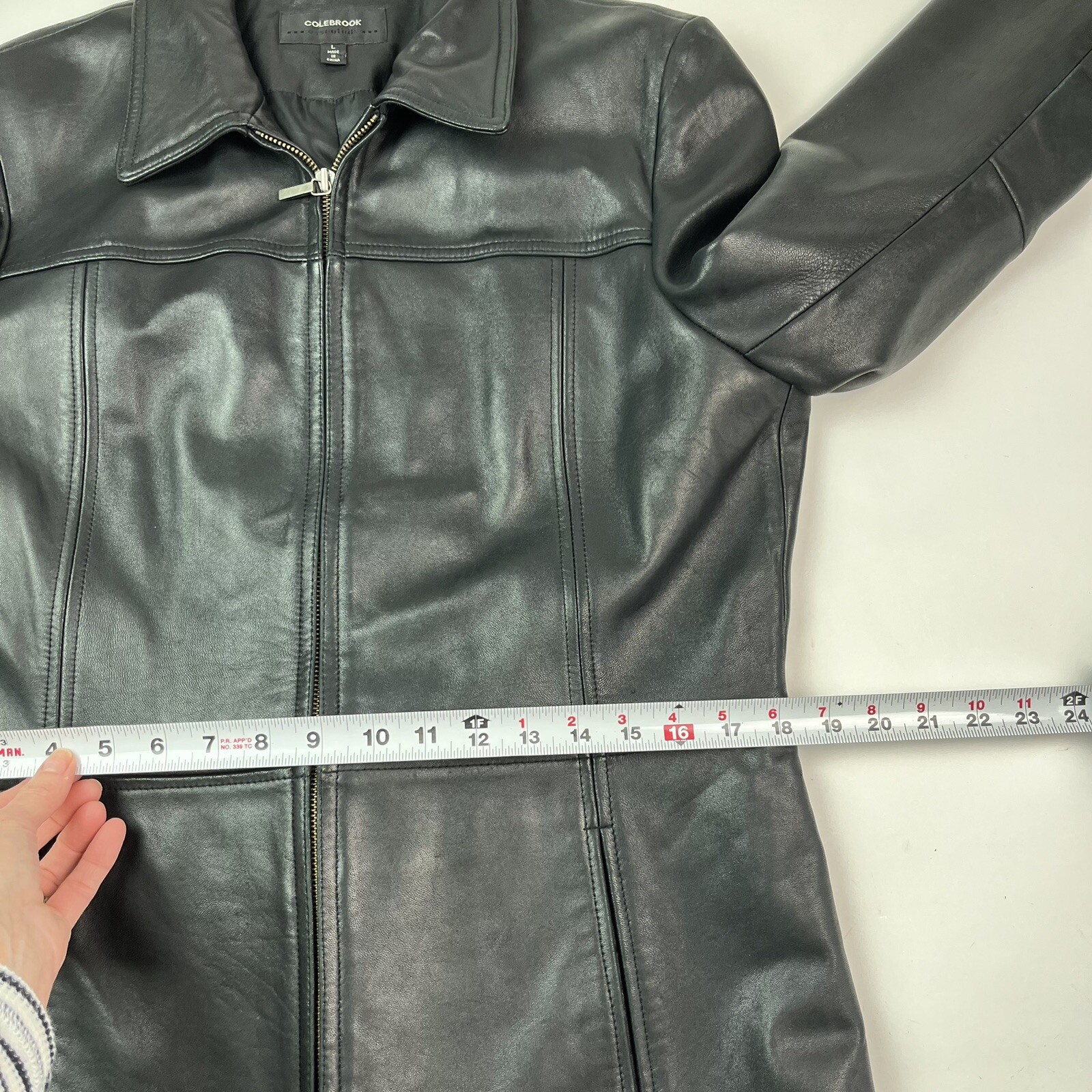 Vintage Colebook Black Leather Jacket Womens L Moto Biker Minimalist 90s
