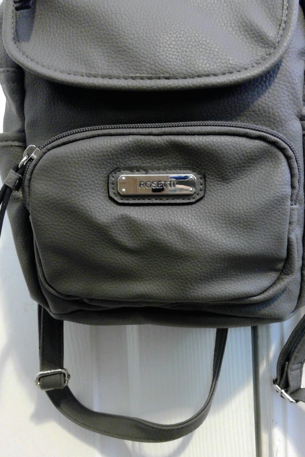 Rosetti Women’s Gray Pebbled Mini Backpack Front Zip Pocket, Adjustable Strap