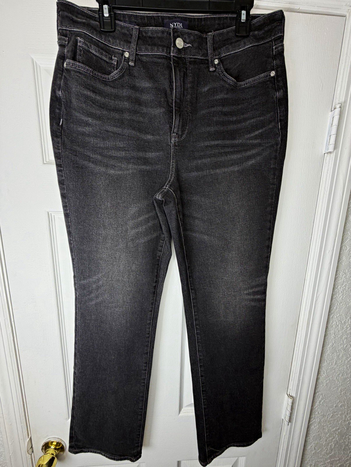 NYDJ Gray Dark Wash Mid Rise Straight Regular Fit Stretch 5-Pocket Jeans 12