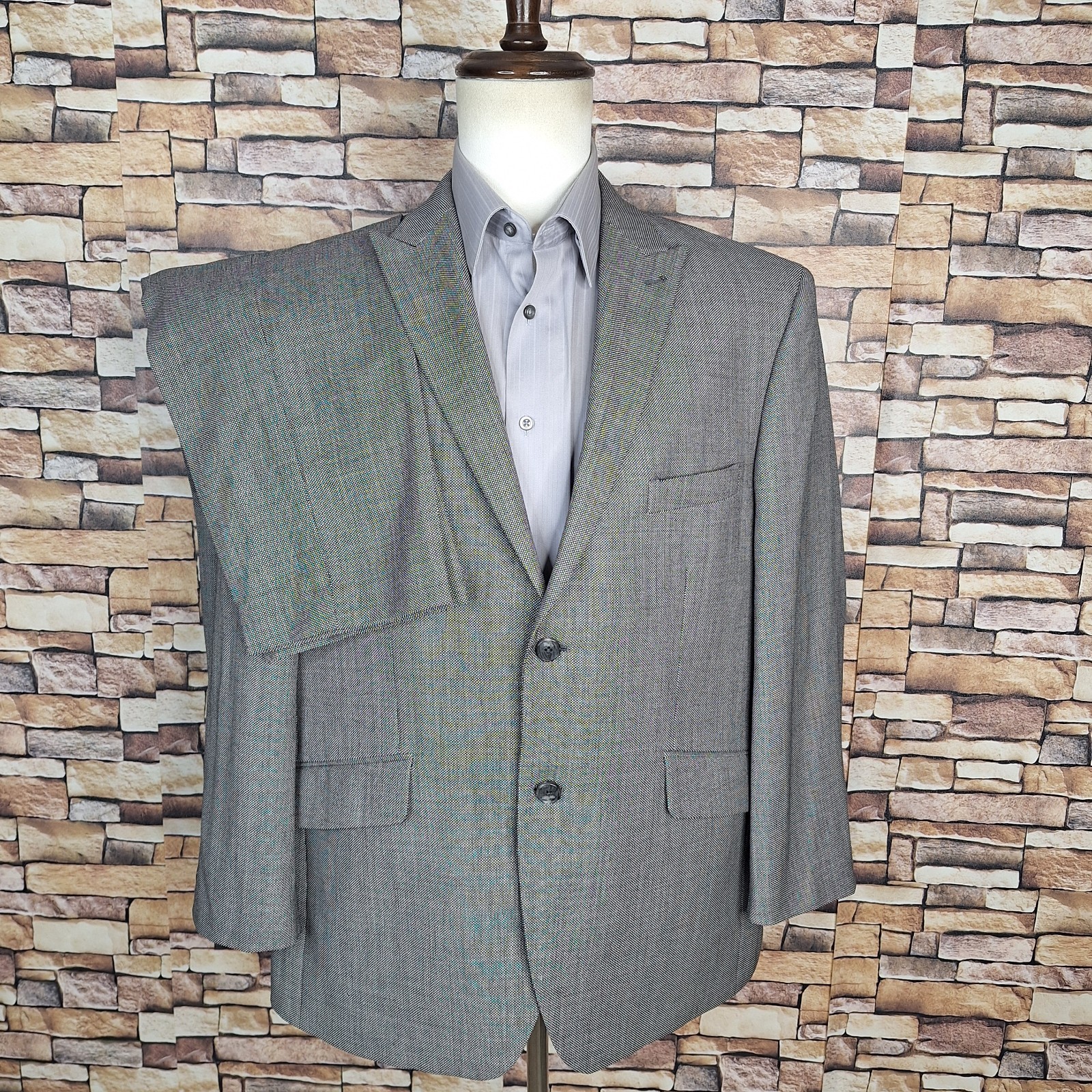 Joseph Abboud Custom 2 Piece Suit Mens 46S 40X27 Gray Nailhead Peak Wool