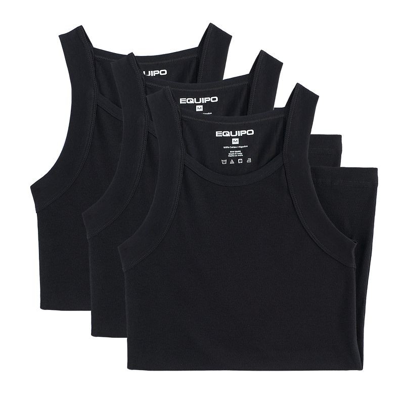 EQUIPO PREMIUM COTTON ATHLETIC COMFORT BLACK TANKS , NEW, 3 PK, #U45