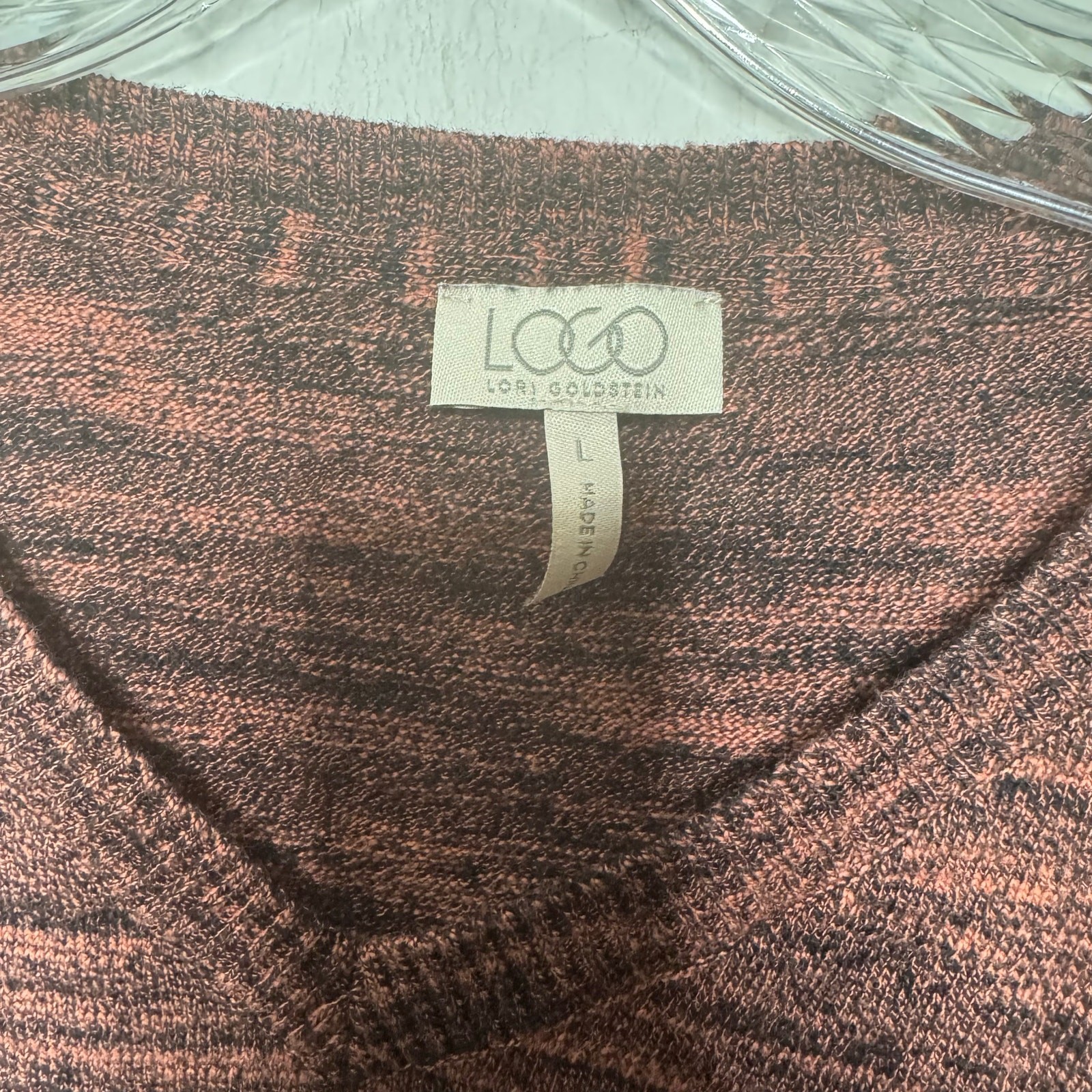 LOGO Lori Goldstein Large Orange Marled Knit V-Neck Top w/ Handkerchief Hem