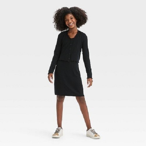 Art Class Girls Button Front Cardigan w Dress Set Black Size Large 10/12