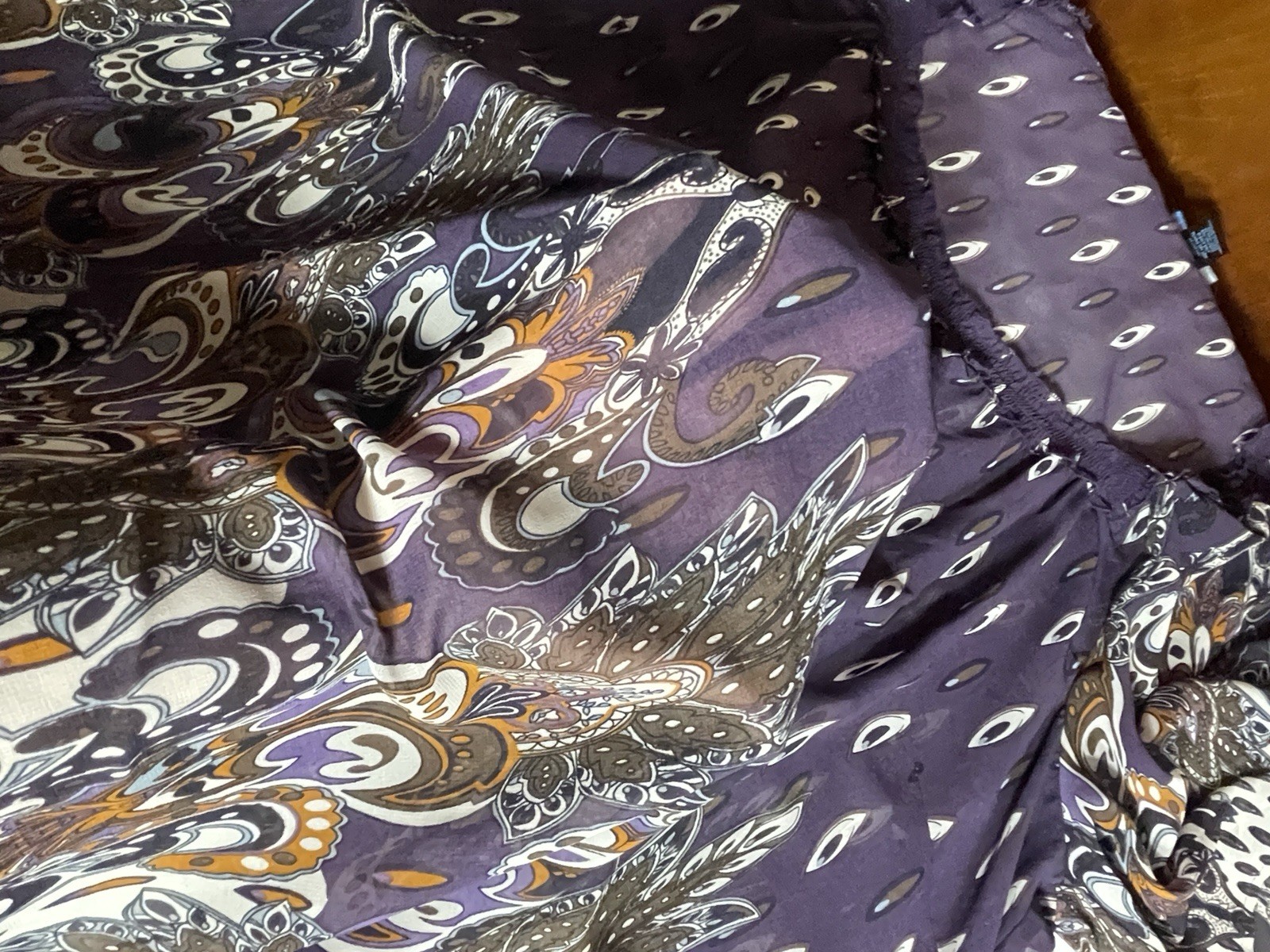 Saint Tropez West Purple Paisley Chiffon Sheer Ruffle Tunic Blouse 3X