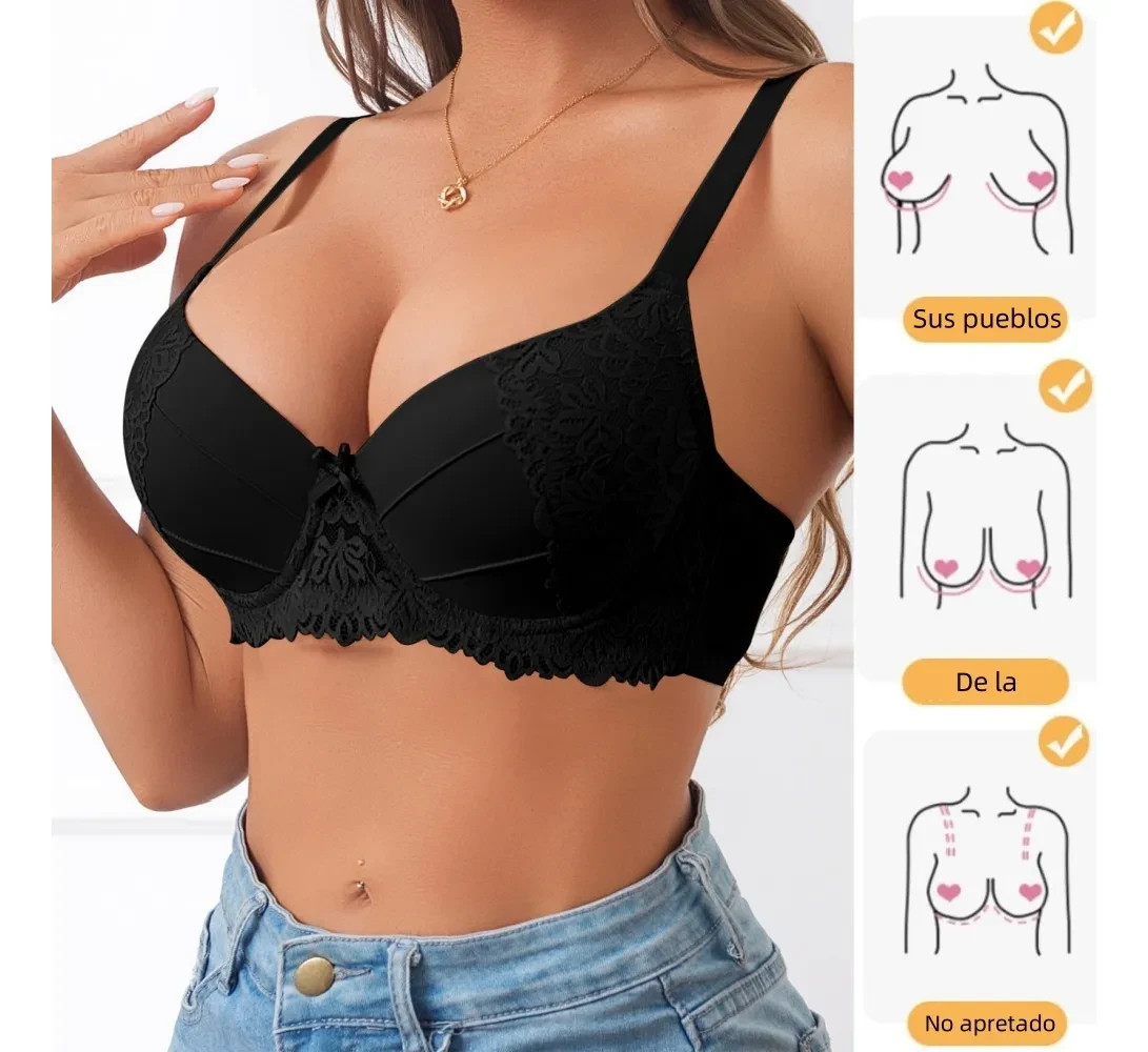 3-Pack Bras, Sexy Lace Lingerie Bra – Black/Red/Beige – NEW