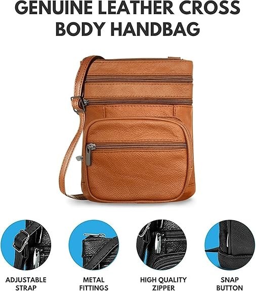Genuine Leather Cross Body Bags Purse for Women, Purses Women’s Light Brown