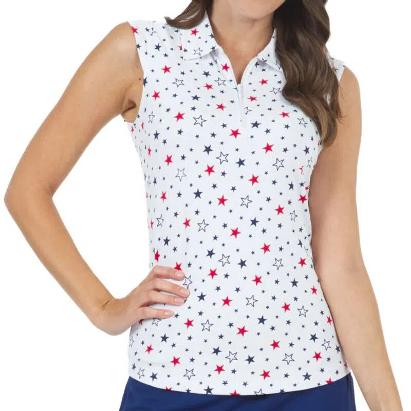 NWT IBKUL CELEBRATION WHITE RED Sleeveless Polo Golf Tennis Shirt S M L XL XXL