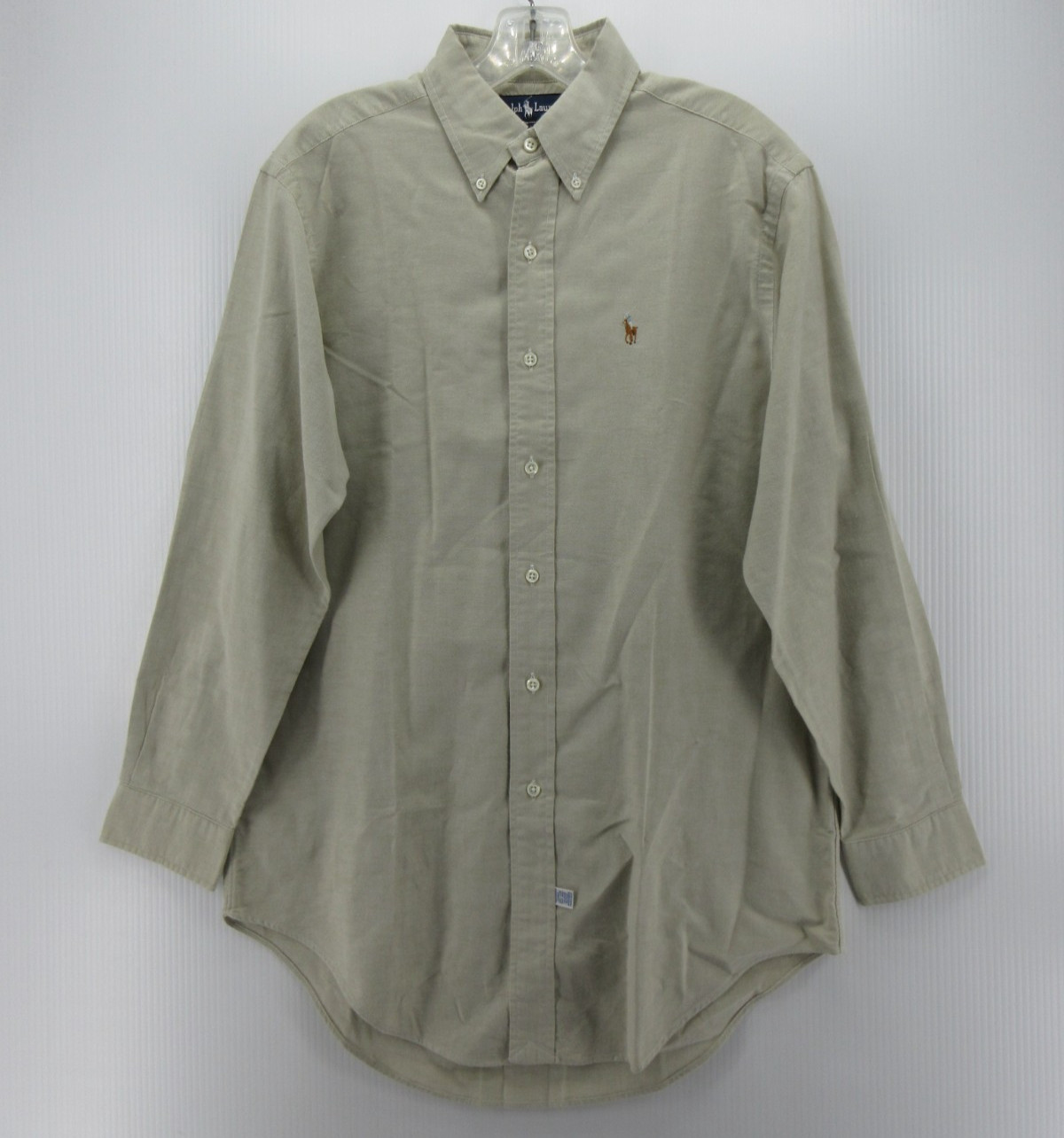 VINTAGE Ralph Lauren Shirt Men 15 1/2 Beige Oxford Cloth OCBD Flesh Pony Preppy