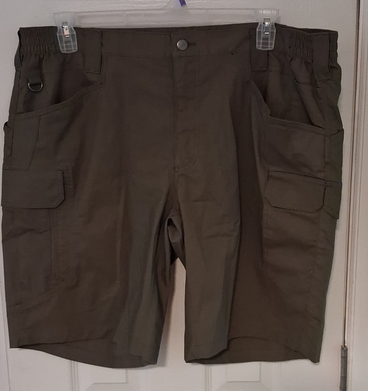 CQR Men’s Brown Cargo Shorts Cotton Nylon Elastane Canvas Zip Pockets Washable