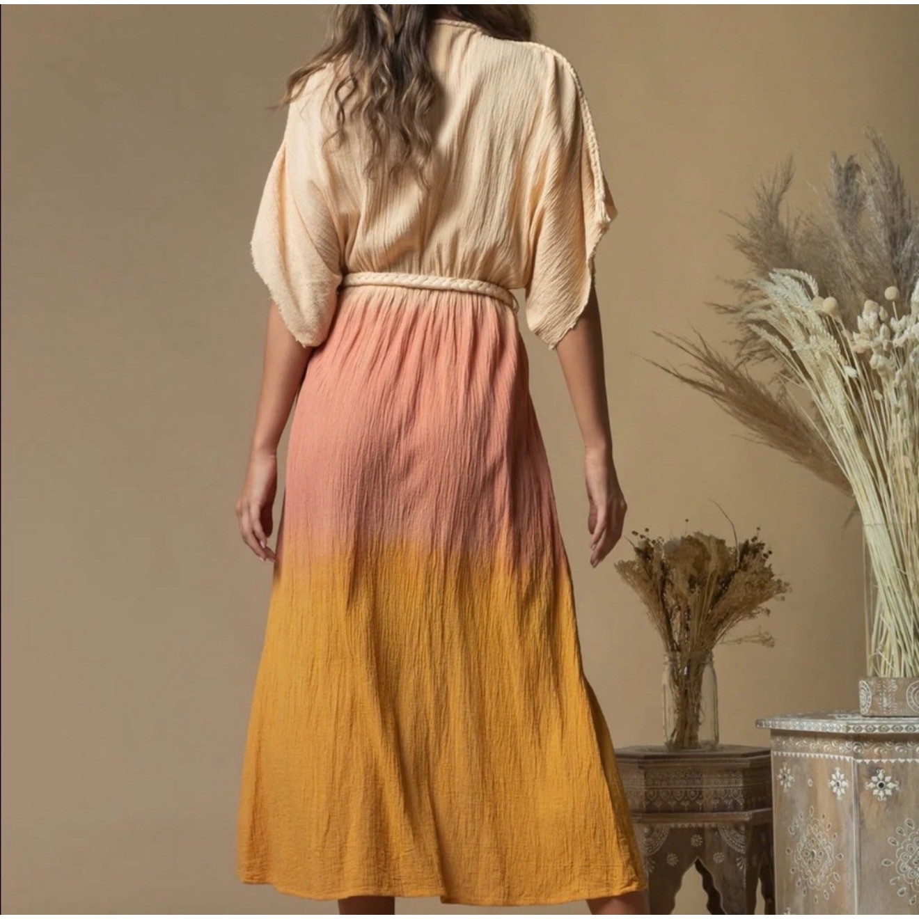 Z&L Europe Dip Dye Ombre Maxi Dress Boho Beach Resort Sunset Kaftan M