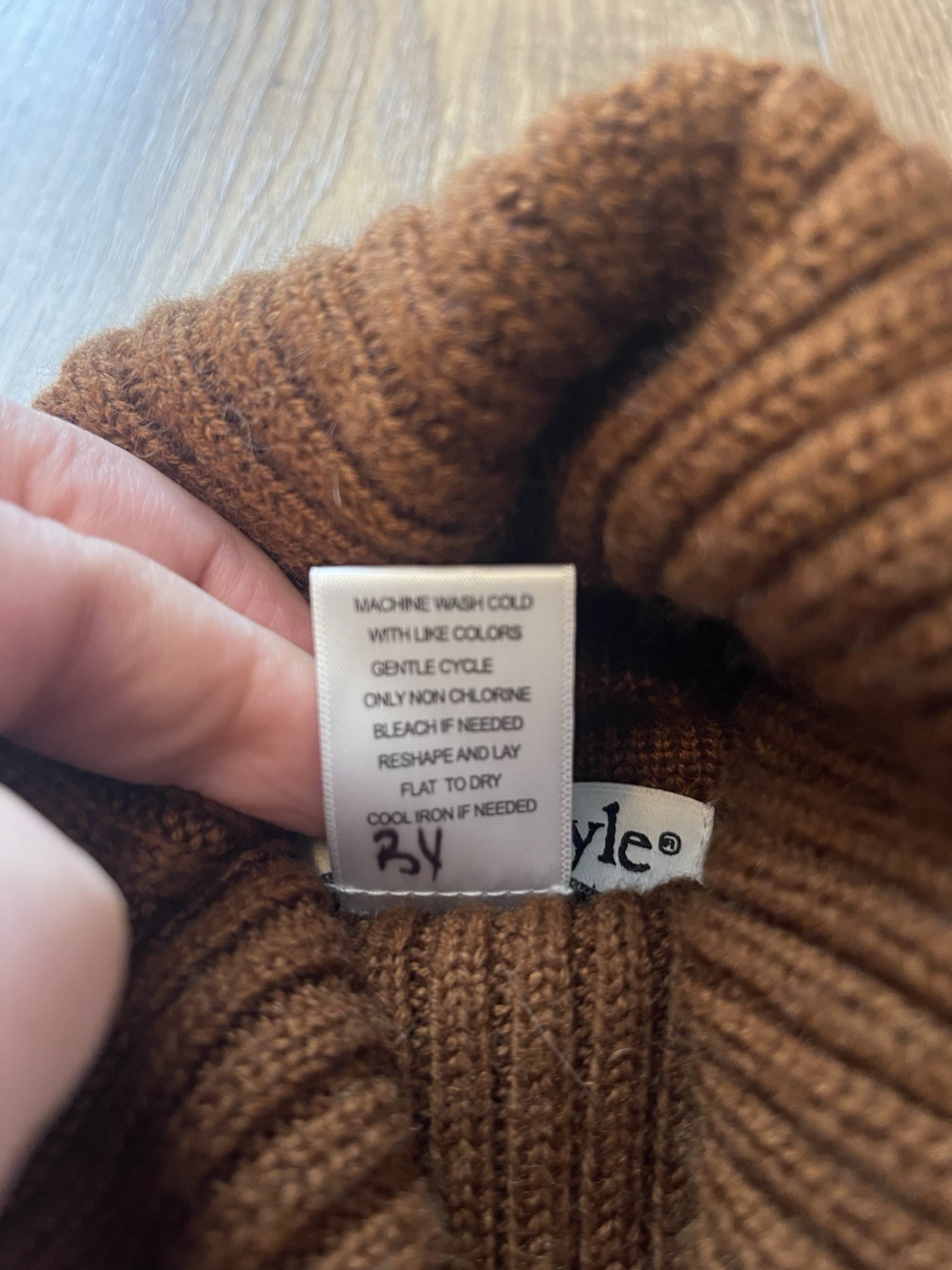 North Style Womens Brown Wool Blend Cable Knit Turtleneck Sweater Size Large
