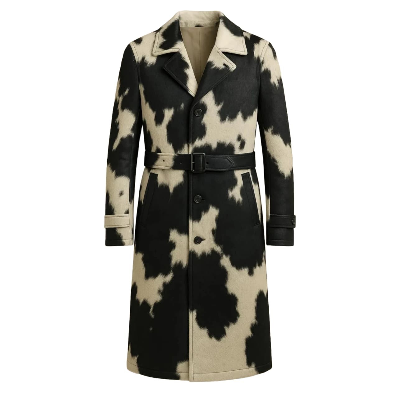 Womens Real Cowhide Leather Trench Coat Natural Hair-On Hide Long Jacket