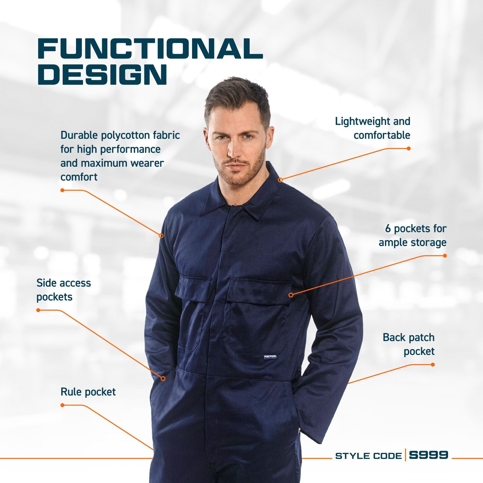 Portwest S999 Men’s Work Coveralls Protective Polycotton Overalls Mechanics DIY