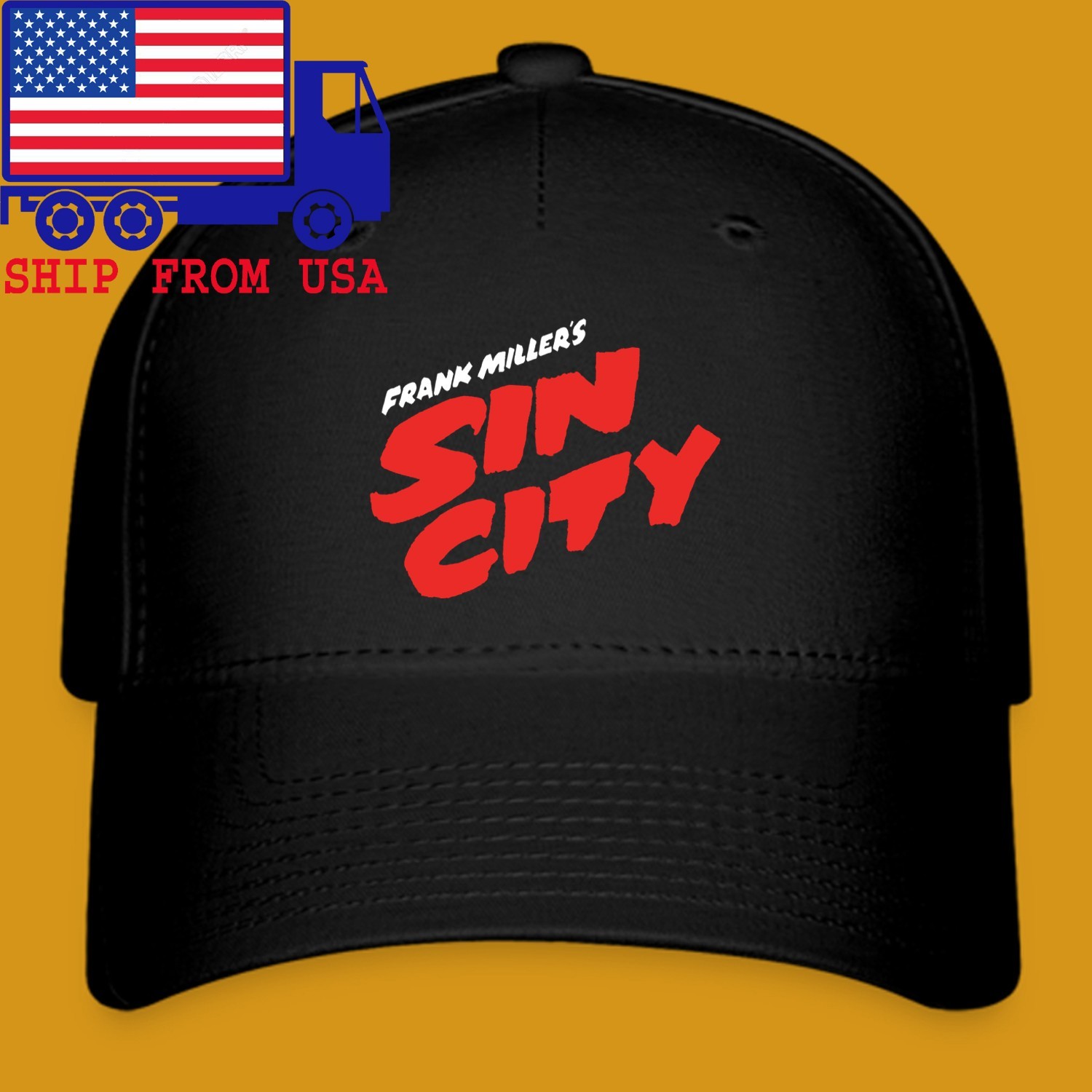 Sin City Classic Retro Black Hat Baseball Cap Size S/M & L/XL