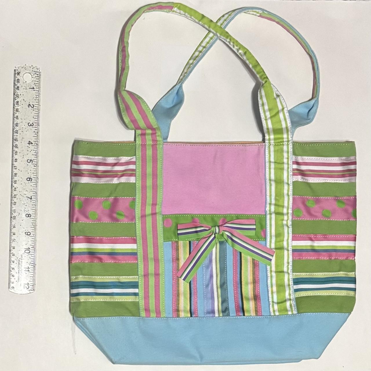 Vintage 90s Quacker Factory Fun Pastel Spring Striped Polka Dot Pattern Tote Bag