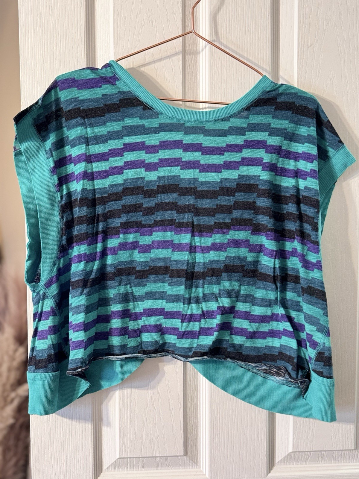Free People Women’s Top Striped Knit Short Sleeve Top Blue/Teal S