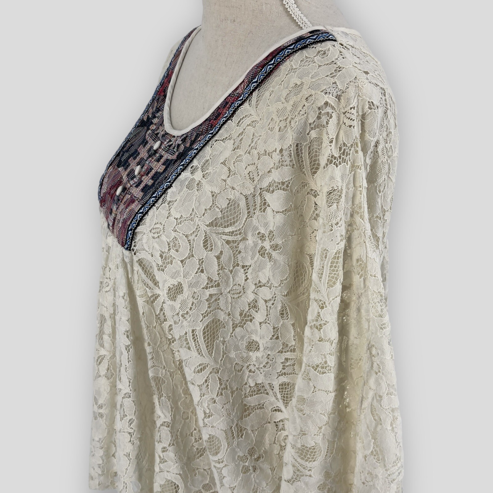 Flying Tomato Poncho Blouse Womens Short Sleeve Lace Batwing Bohemian Top Medium