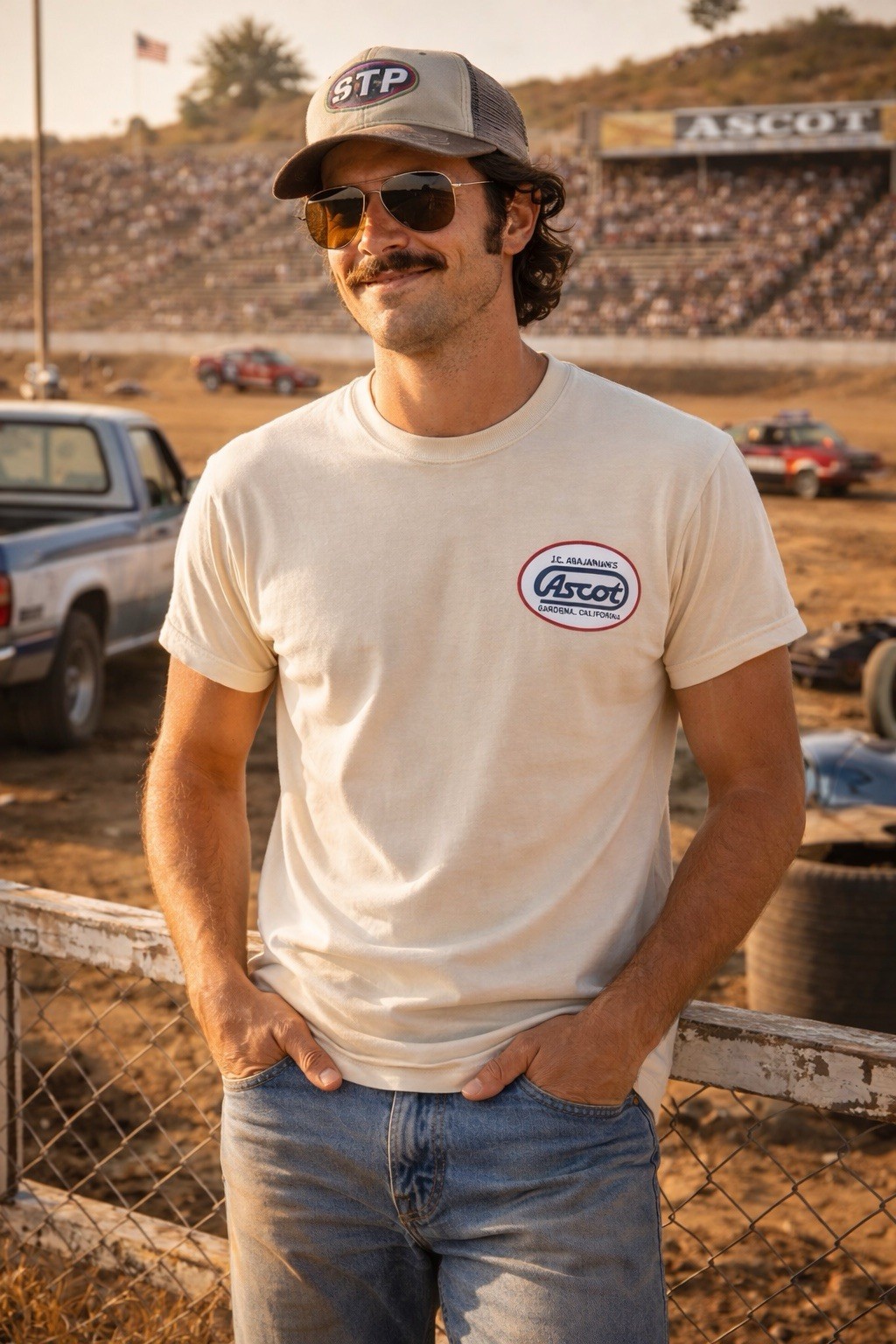 Ascot Park Mens Service Tee XXL 2XL Cream Racing Speedway Logo T-shirt USA Made