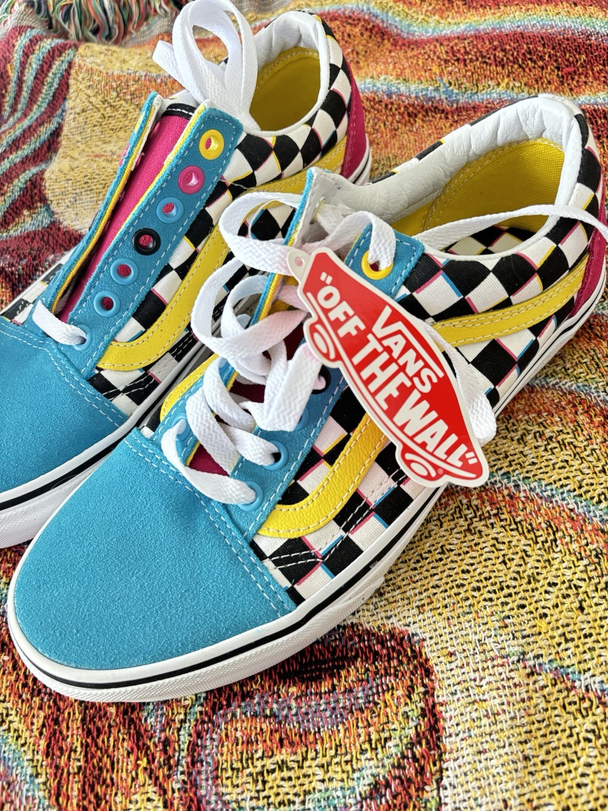 VANS Off The Wall Multicolor Checkerboard Low Top Lace-Up 8.5W NEVER WORN!