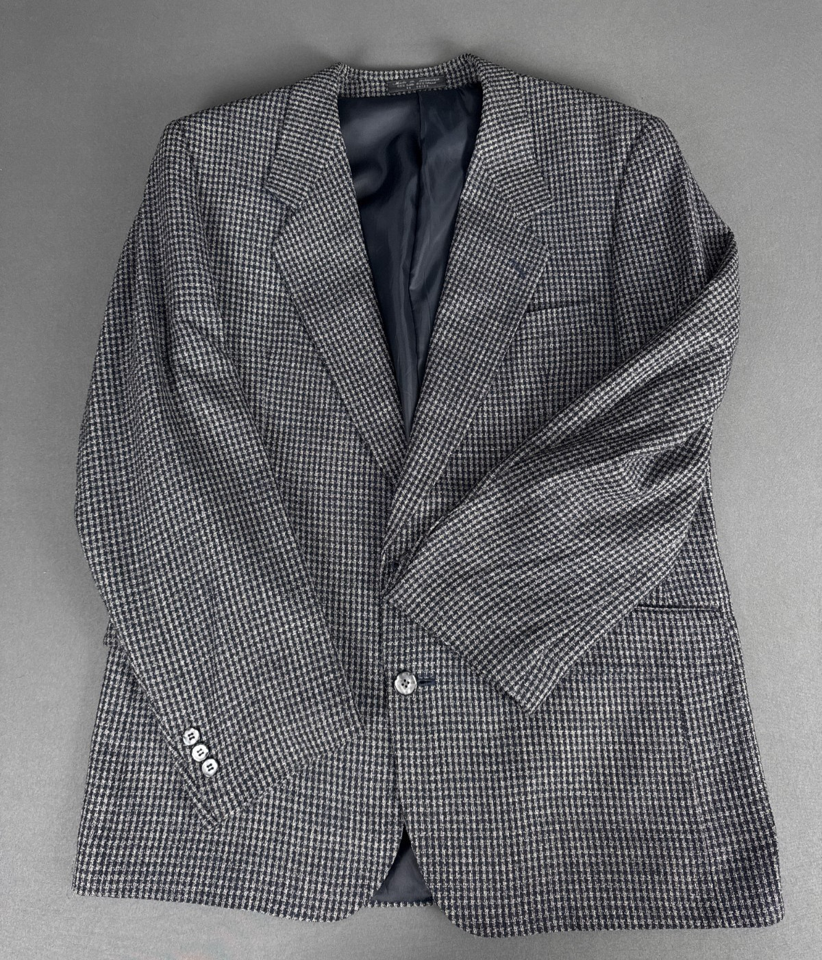 Versini 42R Silk Wool Blazer Grey Houndstooth Tailored Jacket 55% Silk 45% Wool